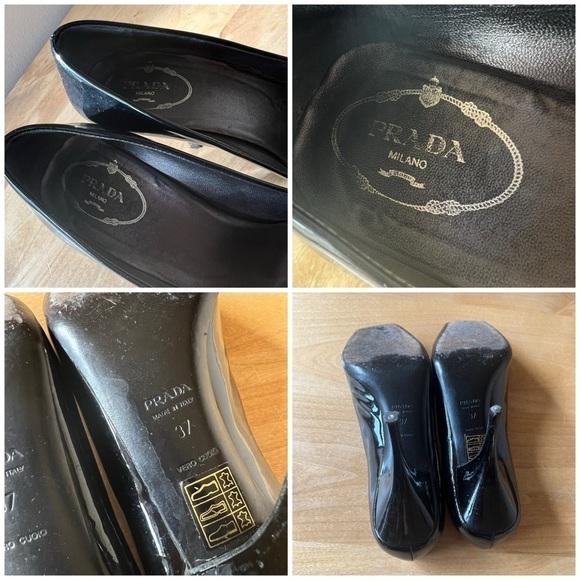 PRADA PATENT LEATHER PUMP COQUETTE GIRLY OLD MONEY QUIET LUXURY PEEP TOE  37-7 - Picture 13 of 13